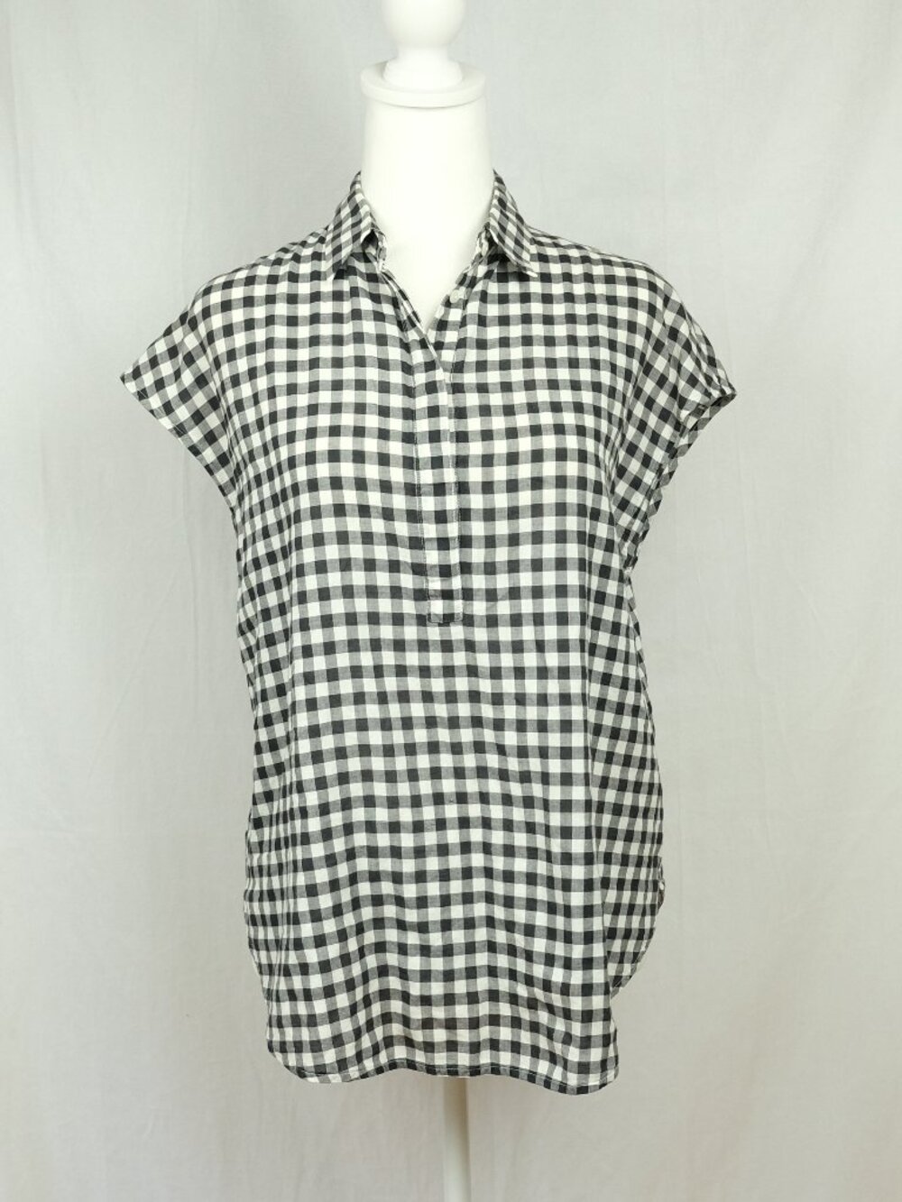 Framework Gingham Check Popover Shirt Black White Size S Minimalist Style